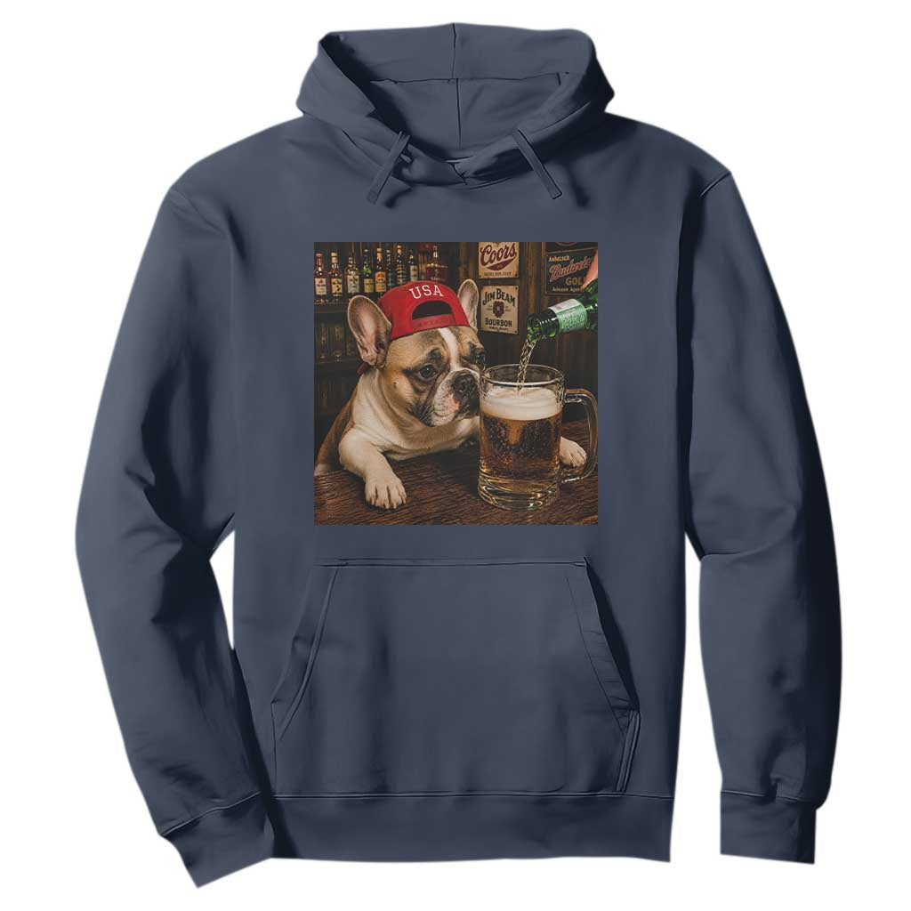 French Bulldog Drinking Beer Hoodie Silly Dog Meme Graphic Sarcastic Gift TS10 Navy Print Your Wear