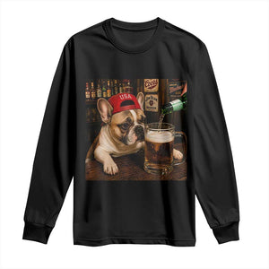 French Bulldog Drinking Beer Long Sleeve Shirt Silly Dog Meme Graphic Sarcastic Gift TS10 Black Print Your Wear