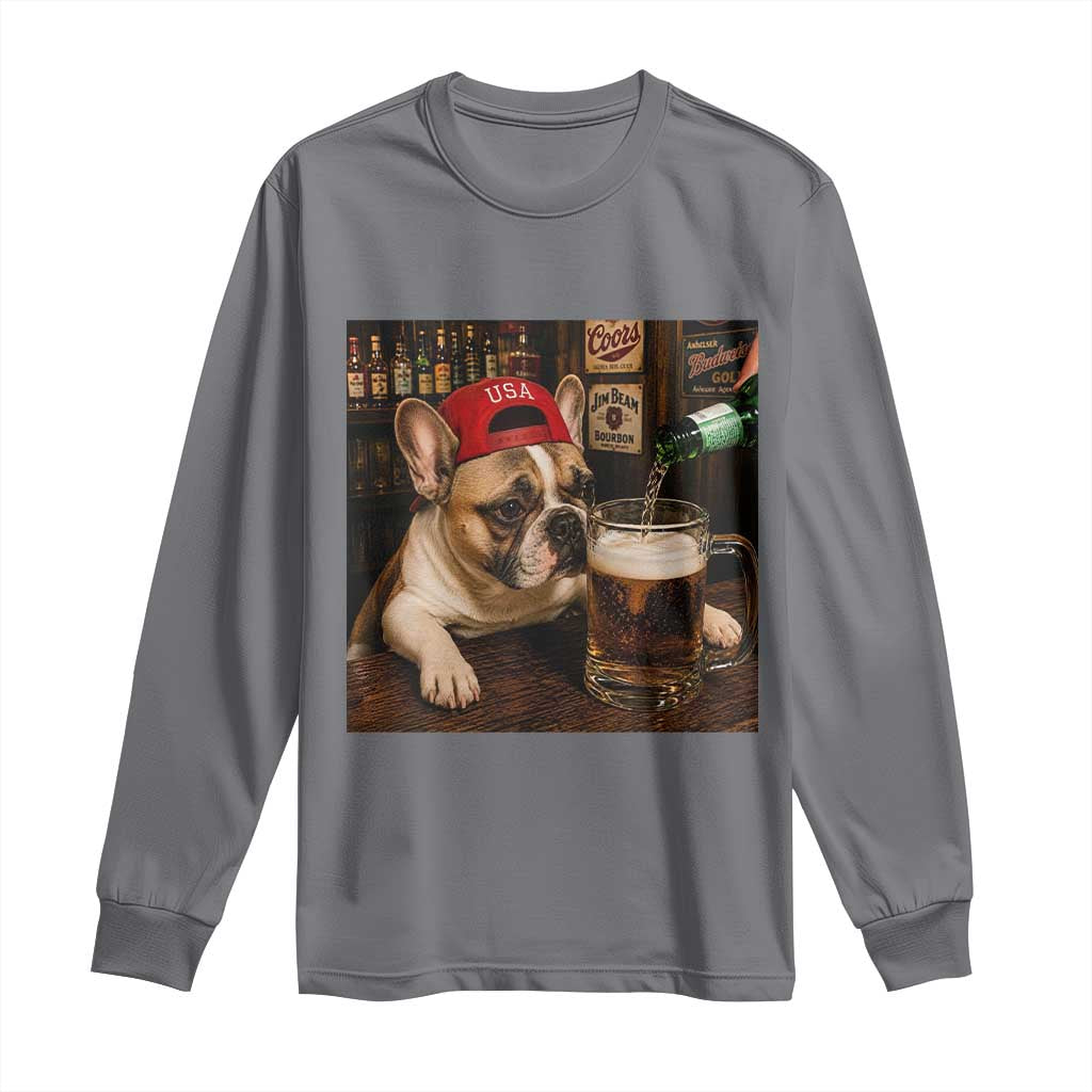 French Bulldog Drinking Beer Long Sleeve Shirt Silly Dog Meme Graphic Sarcastic Gift TS10 Charcoal Print Your Wear
