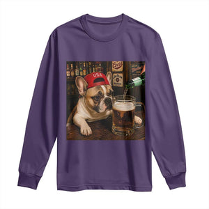 French Bulldog Drinking Beer Long Sleeve Shirt Silly Dog Meme Graphic Sarcastic Gift TS10 Purple Print Your Wear