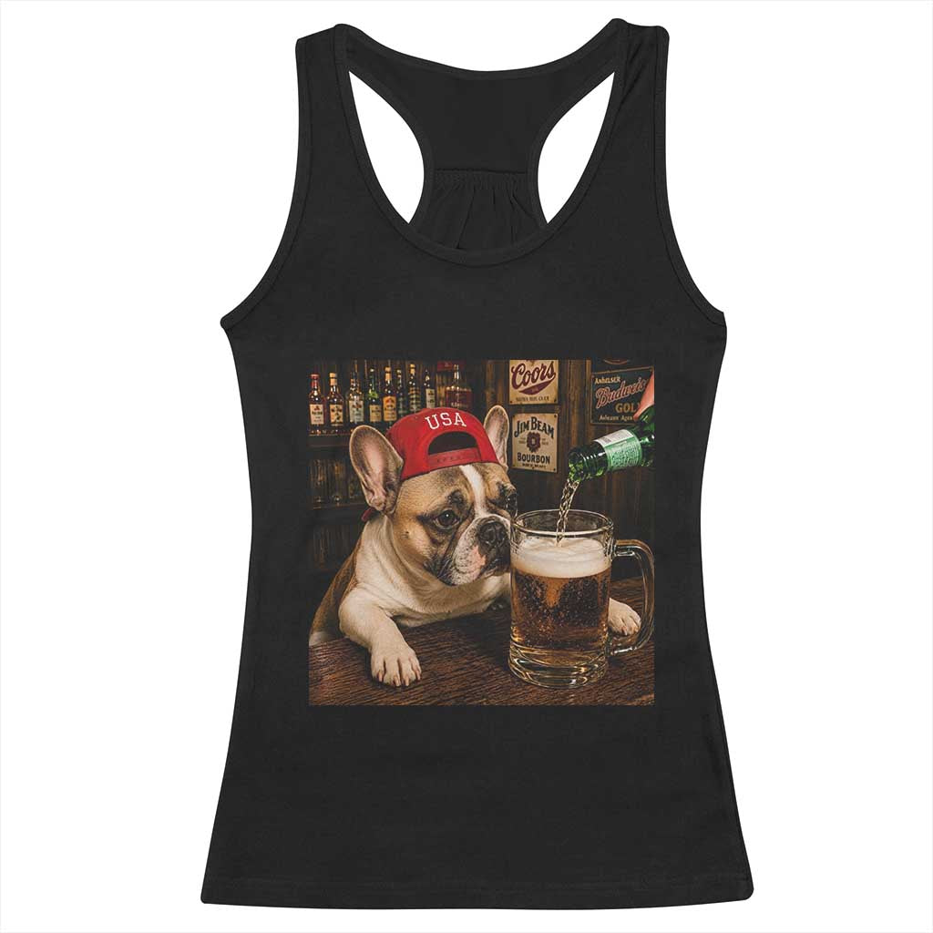 French Bulldog Drinking Beer Racerback Tank Top Silly Dog Meme Graphic Sarcastic Gift TS10 Black Print Your Wear