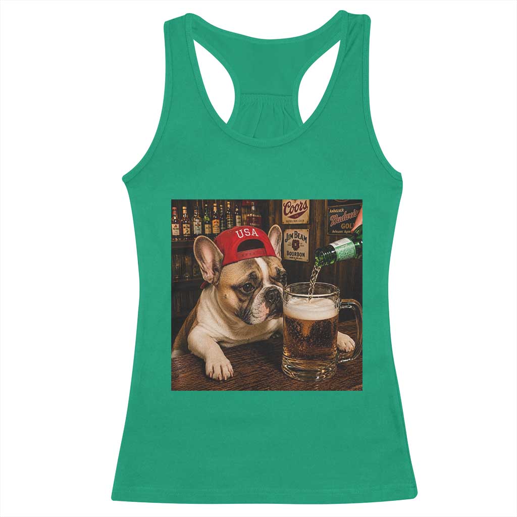 French Bulldog Drinking Beer Racerback Tank Top Silly Dog Meme Graphic Sarcastic Gift TS10 Irish Green Print Your Wear