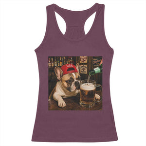 French Bulldog Drinking Beer Racerback Tank Top Silly Dog Meme Graphic Sarcastic Gift TS10 Maroon Print Your Wear
