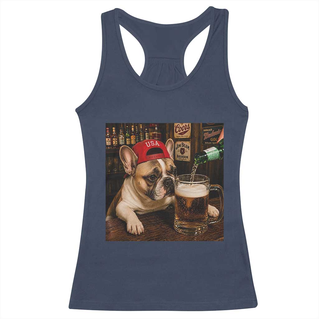 French Bulldog Drinking Beer Racerback Tank Top Silly Dog Meme Graphic Sarcastic Gift TS10 Navy Print Your Wear