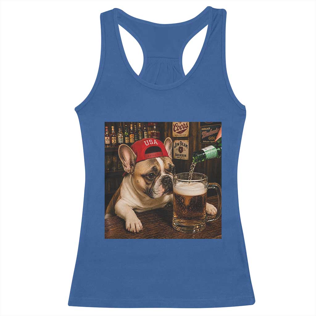French Bulldog Drinking Beer Racerback Tank Top Silly Dog Meme Graphic Sarcastic Gift TS10 Royal Blue Print Your Wear