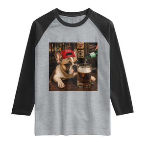 French Bulldog Drinking Beer Raglan Shirt Silly Dog Meme Graphic Sarcastic Gift TS10 Heather Gray Black Print Your Wear