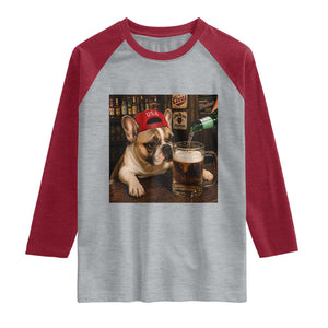 French Bulldog Drinking Beer Raglan Shirt Silly Dog Meme Graphic Sarcastic Gift TS10 Heather Gray Heather Red Print Your Wear