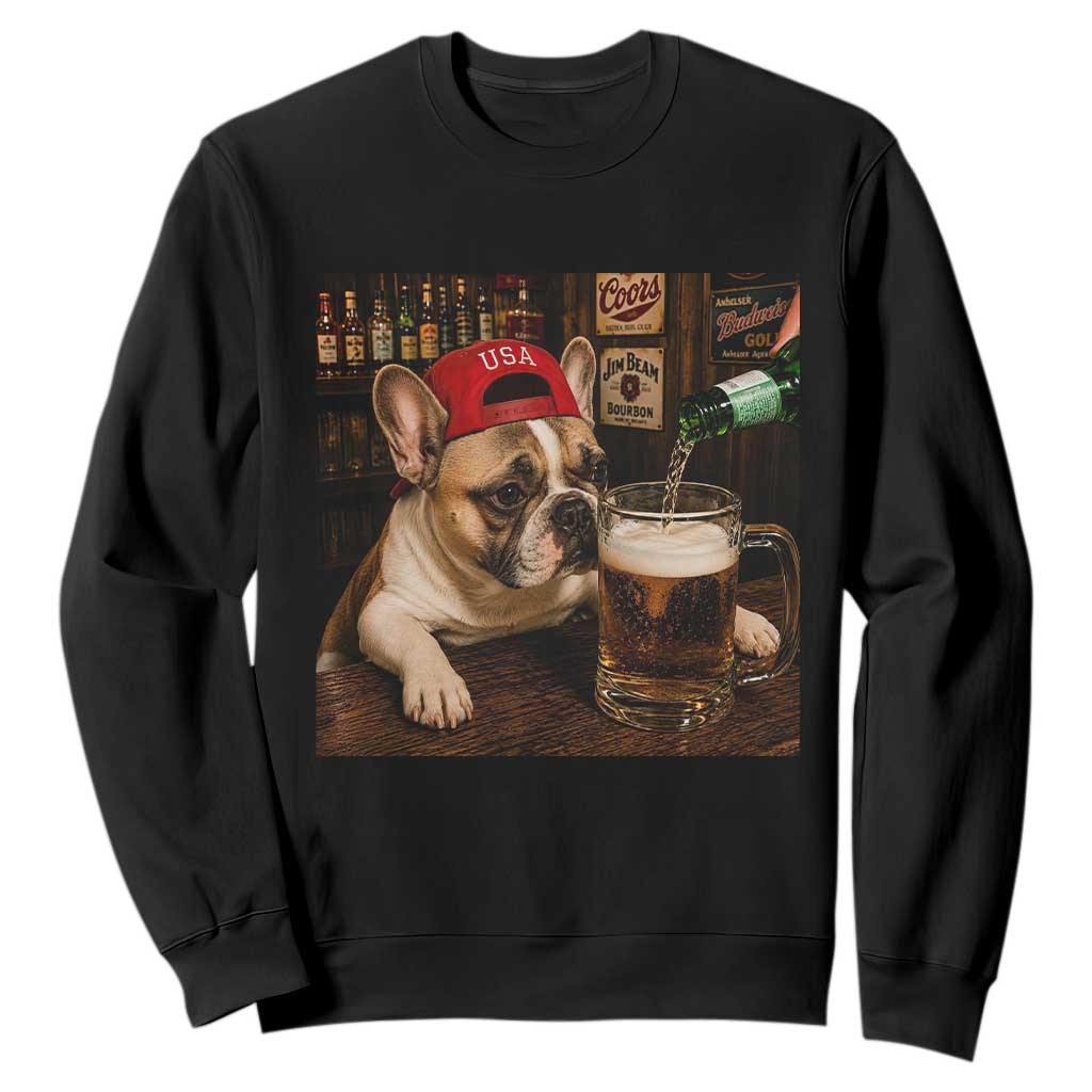 French Bulldog Drinking Beer Sweatshirt Silly Dog Meme Graphic Sarcastic Gift TS10 Black Print Your Wear