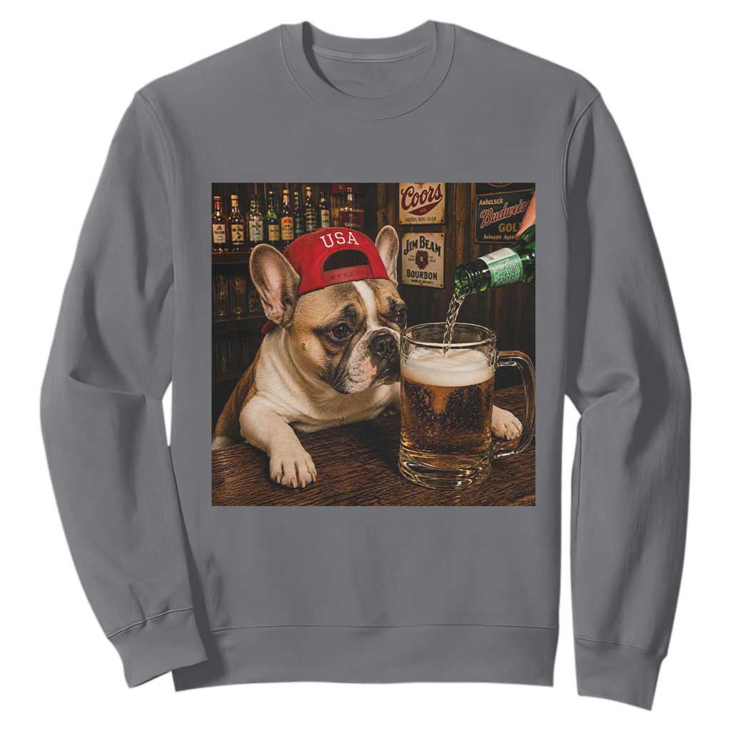 French Bulldog Drinking Beer Sweatshirt Silly Dog Meme Graphic Sarcastic Gift TS10 Charcoal Print Your Wear