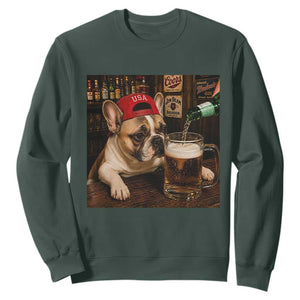 French Bulldog Drinking Beer Sweatshirt Silly Dog Meme Graphic Sarcastic Gift TS10 Dark Forest Green Print Your Wear