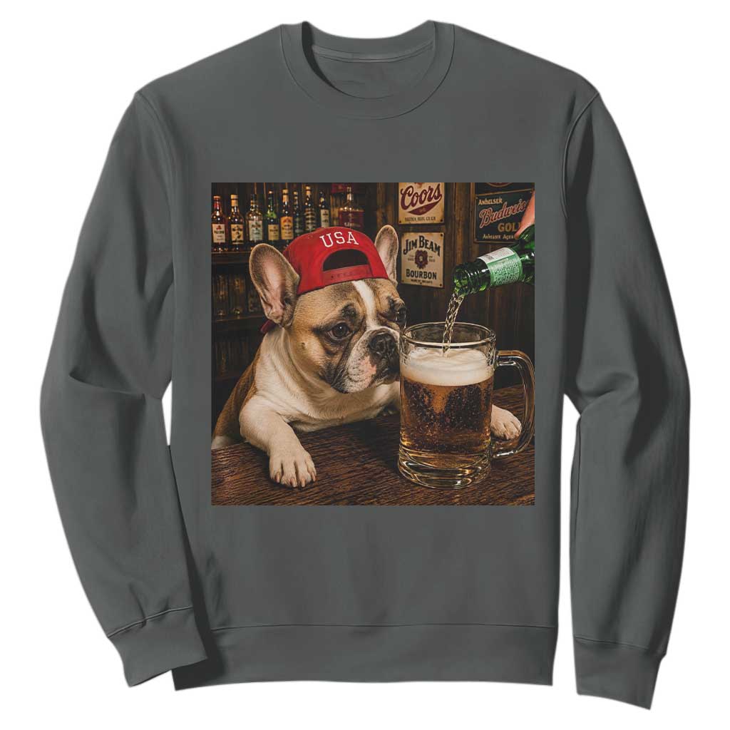 French Bulldog Drinking Beer Sweatshirt Silly Dog Meme Graphic Sarcastic Gift TS10 Dark Heather Print Your Wear