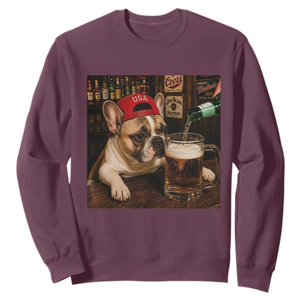 French Bulldog Drinking Beer Sweatshirt Silly Dog Meme Graphic Sarcastic Gift TS10 Maroon Print Your Wear