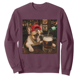 French Bulldog Drinking Beer Sweatshirt Silly Dog Meme Graphic Sarcastic Gift TS10 Maroon Print Your Wear