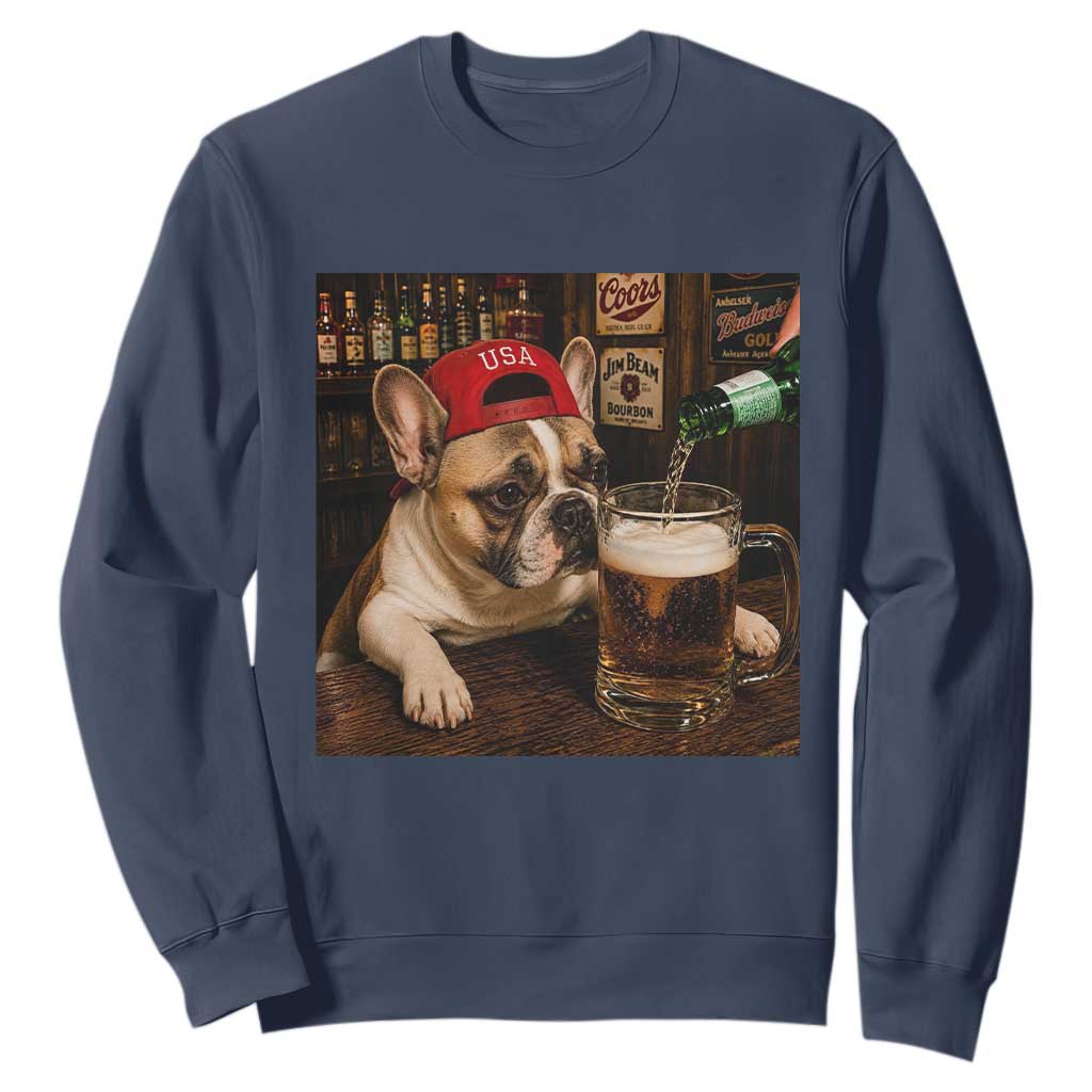 French Bulldog Drinking Beer Sweatshirt Silly Dog Meme Graphic Sarcastic Gift TS10 Navy Print Your Wear