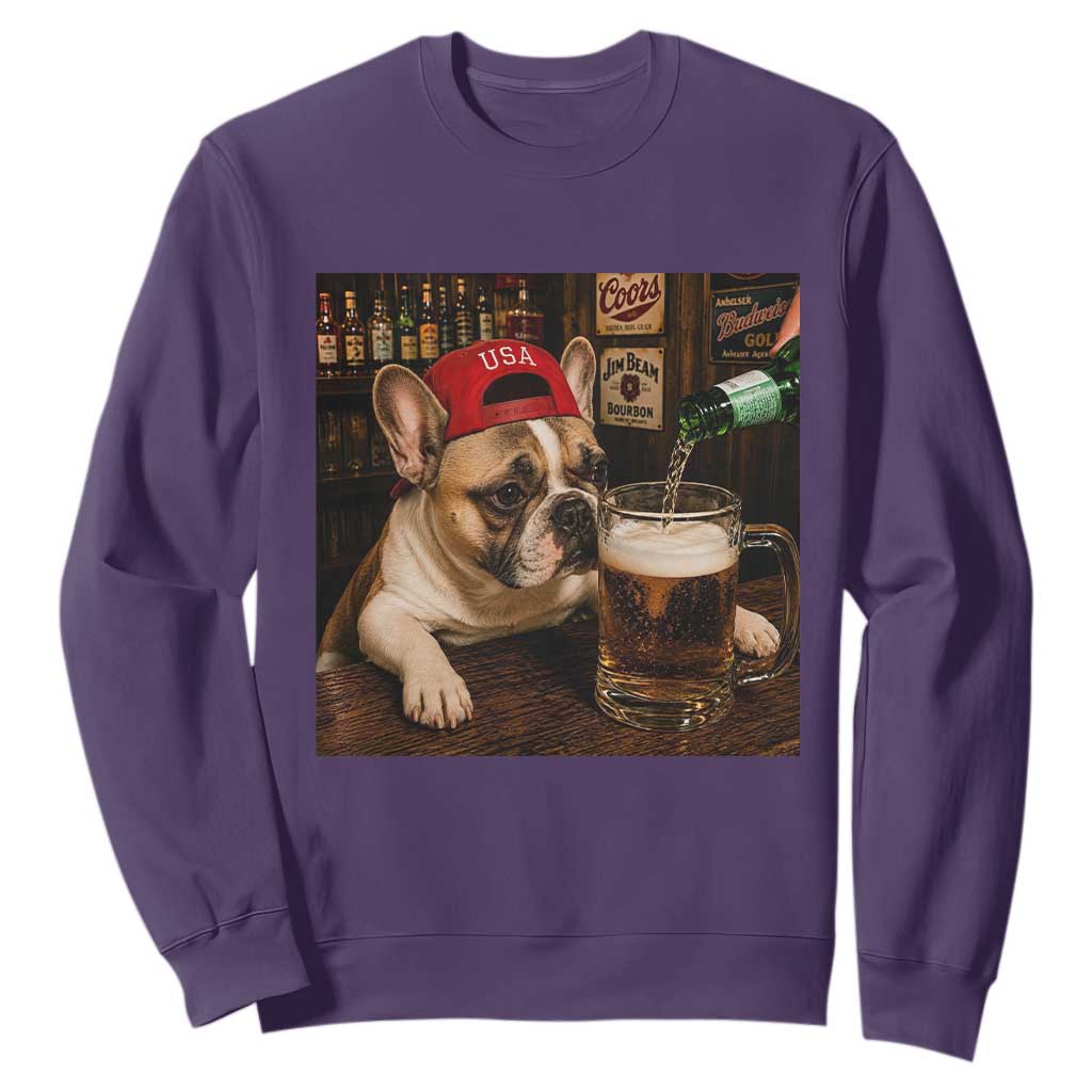 French Bulldog Drinking Beer Sweatshirt Silly Dog Meme Graphic Sarcastic Gift TS10 Purple Print Your Wear