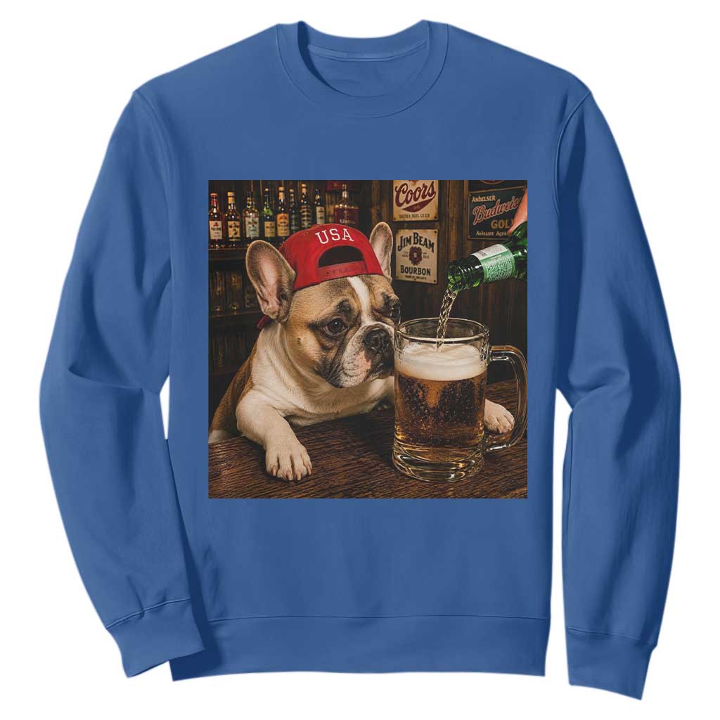 French Bulldog Drinking Beer Sweatshirt Silly Dog Meme Graphic Sarcastic Gift TS10 Royal Blue Print Your Wear