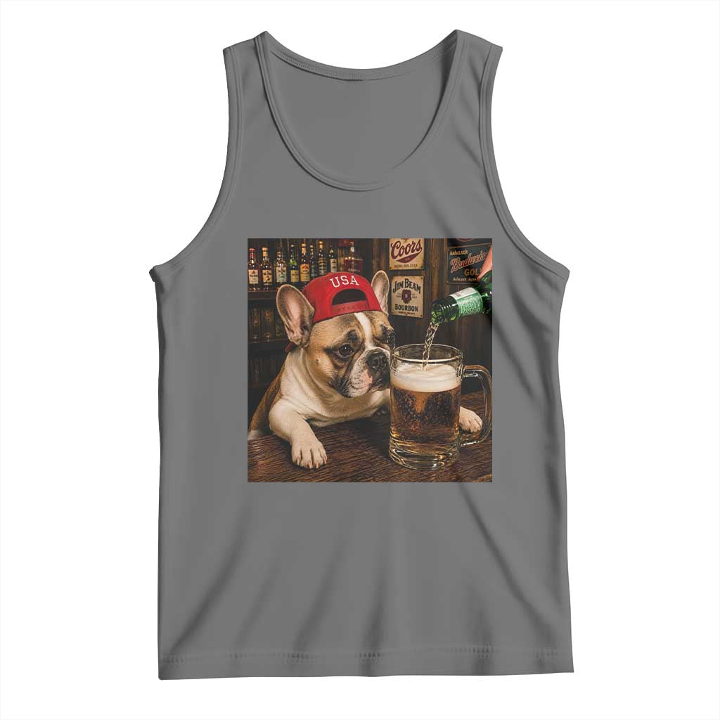 French Bulldog Drinking Beer Tank Top Silly Dog Meme Graphic Sarcastic Gift TS10 Black Heather Print Your Wear