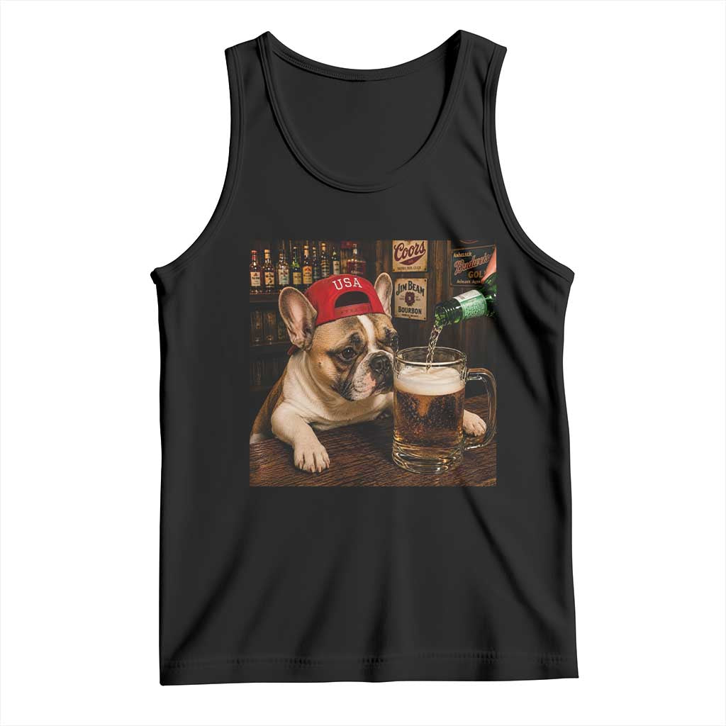 French Bulldog Drinking Beer Tank Top Silly Dog Meme Graphic Sarcastic Gift TS10 Black Print Your Wear