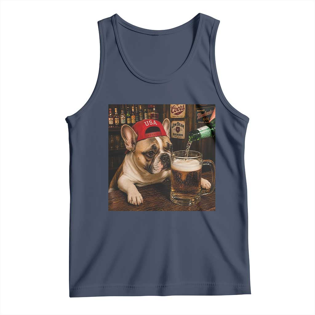 French Bulldog Drinking Beer Tank Top Silly Dog Meme Graphic Sarcastic Gift TS10 Navy Print Your Wear
