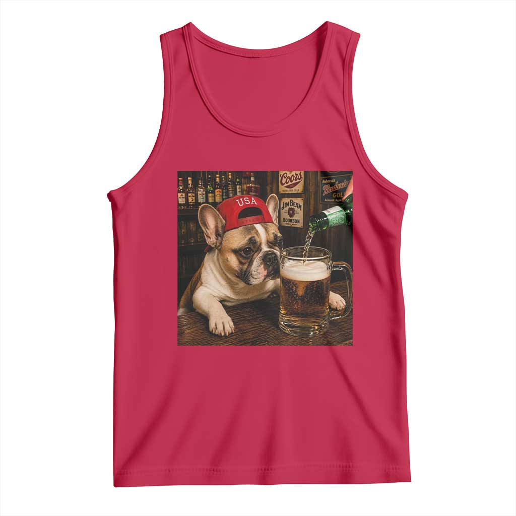 French Bulldog Drinking Beer Tank Top Silly Dog Meme Graphic Sarcastic Gift TS10 Red Print Your Wear