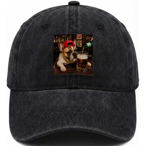 French Bulldog Drinking Beer Washed Cotton Baseball Cap Silly Dog Meme Graphic Sarcastic Gift TS10 Print Your Wear