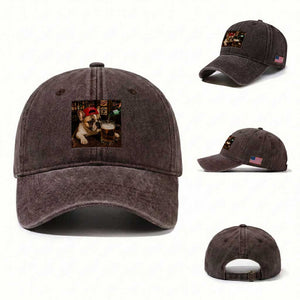 French Bulldog Drinking Beer Washed Cotton Baseball Cap Silly Dog Meme Graphic Sarcastic Gift TS10 Washed Cap Universal Fit Dark Brown Print Your Wear