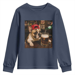 French Bulldog Drinking Beer Youth Sweatshirt Silly Dog Meme Graphic Sarcastic Gift TS10 Navy Print Your Wear