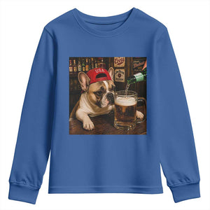 French Bulldog Drinking Beer Youth Sweatshirt Silly Dog Meme Graphic Sarcastic Gift TS10 Royal Blue Print Your Wear