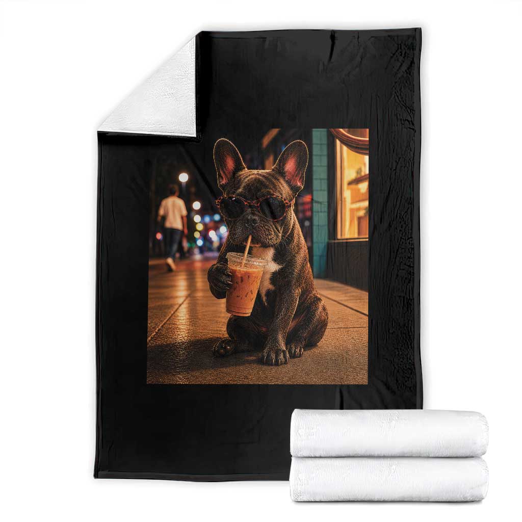 French Bulldog Iced Coffee Throw Blanket Grunge Frenchie Graphic Funny Dog Lover TS10 Black Print Your Wear