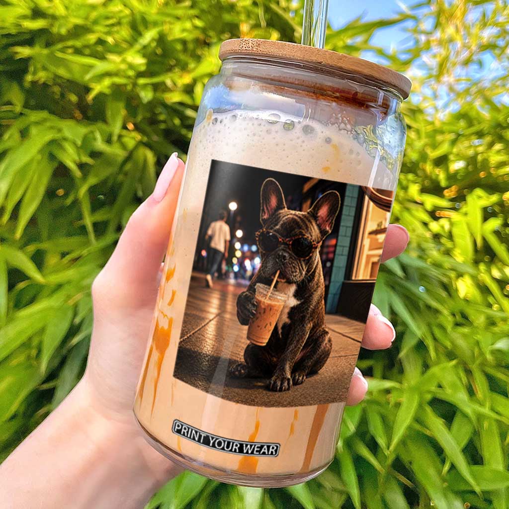 French Bulldog Iced Coffee Glass Can Grunge Frenchie Graphic Funny Dog Lover TS10 Black Print Your Wear