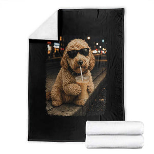 Goldendoodle Drinking Iced Coffee Throw Blanket Grunge Graphic Funny Dog Lover TS10 Black Print Your Wear