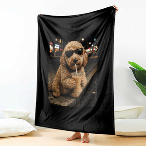 Goldendoodle Drinking Iced Coffee Throw Blanket Grunge Graphic Funny Dog Lover TS10 Print Your Wear