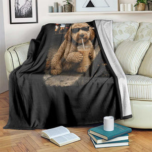 Goldendoodle Drinking Iced Coffee Throw Blanket Grunge Graphic Funny Dog Lover TS10 Print Your Wear