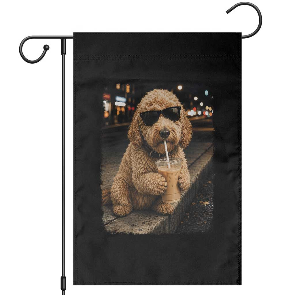 Goldendoodle Drinking Iced Coffee Garden Flag Grunge Graphic Funny Dog Lover TS10 Black Print Your Wear