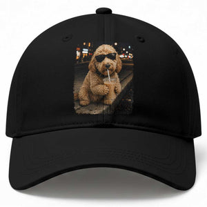 Goldendoodle Drinking Iced Coffee Baseball Cap Grunge Graphic Funny Dog Lover TS10 Print Your Wear