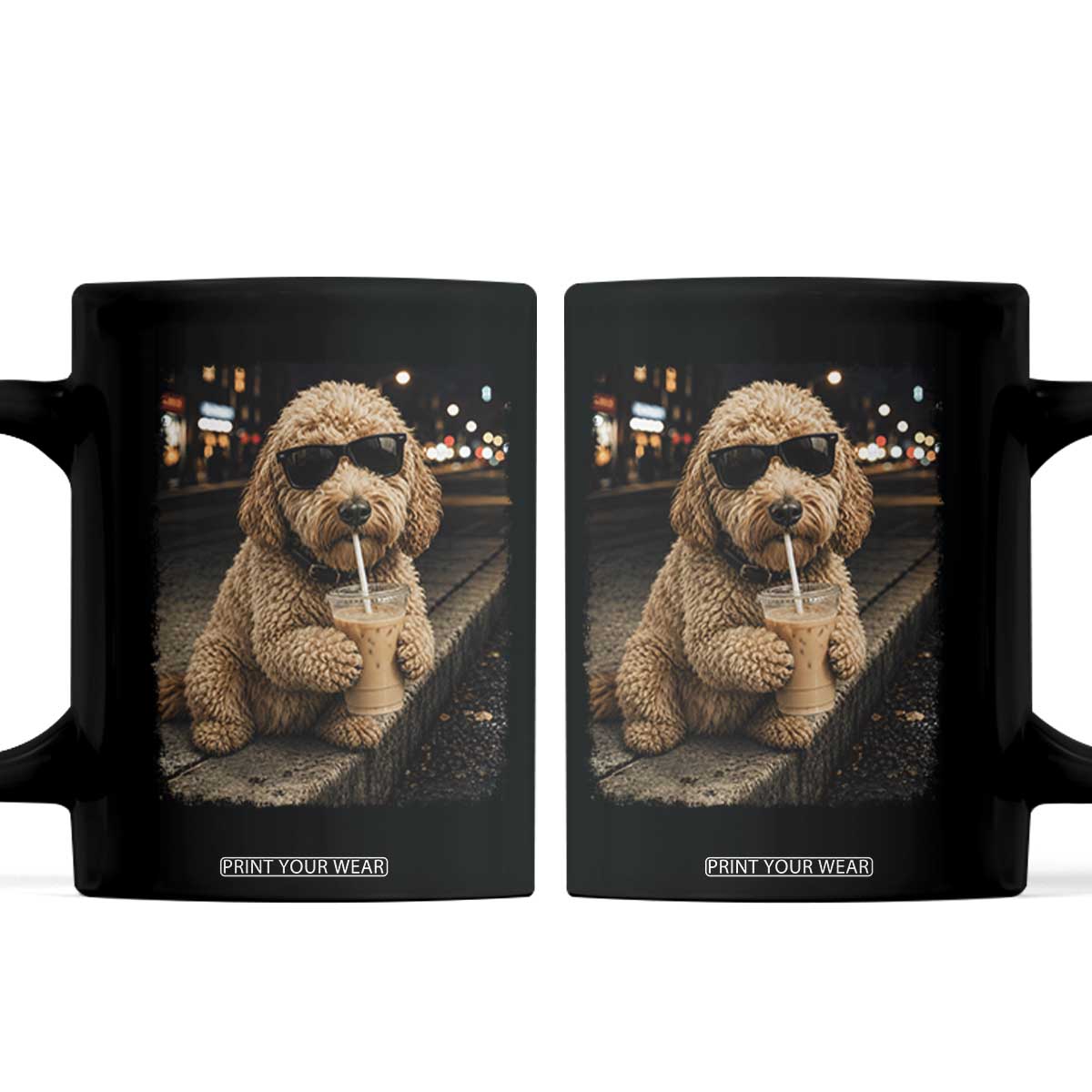 Goldendoodle Drinking Iced Coffee Coffee Mug Grunge Graphic Funny Dog Lover TS10 Black Print Your Wear
