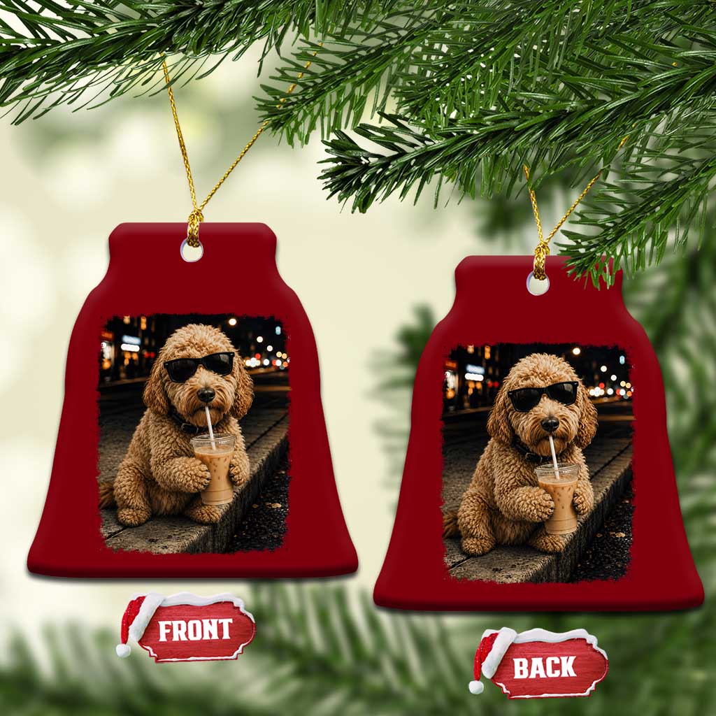Goldendoodle Drinking Iced Coffee Ceramic Ornament Grunge Graphic Funny Dog Lover TS10 Print Your Wear