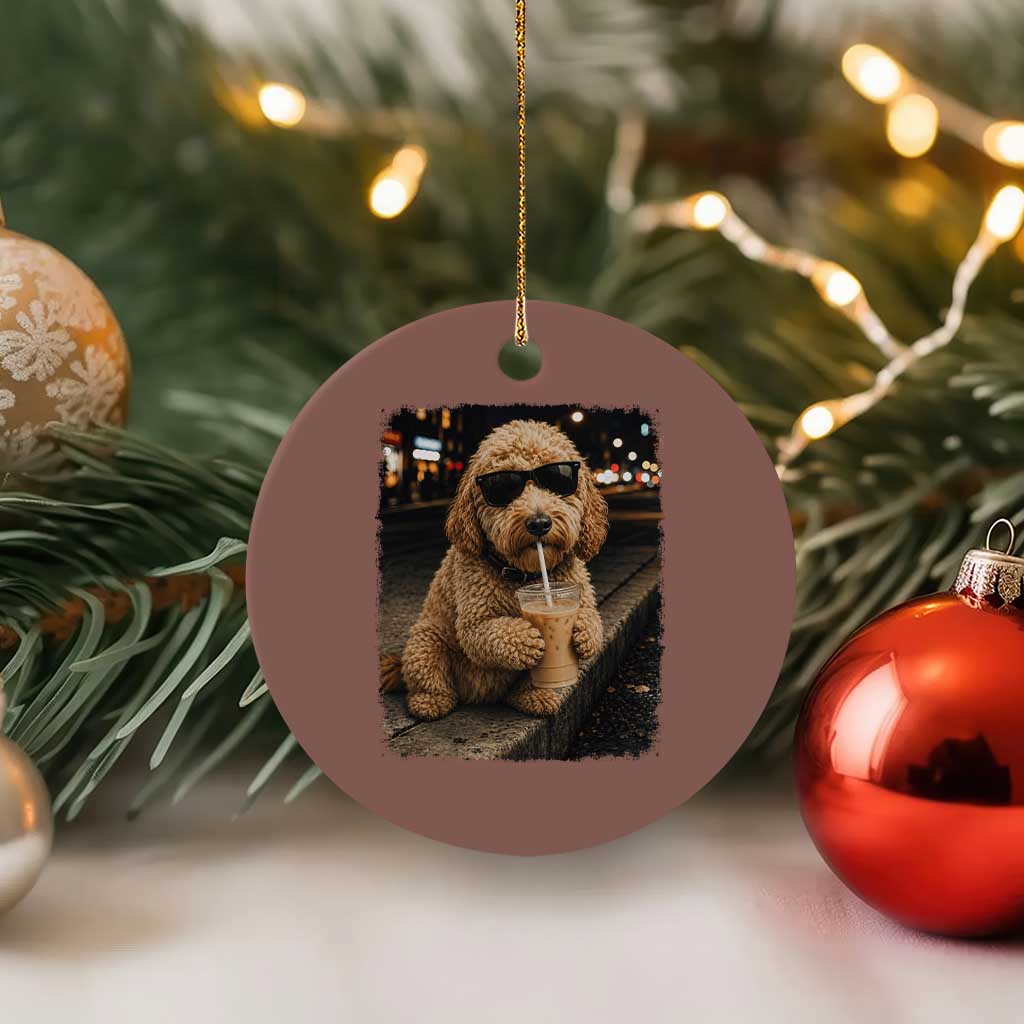 Goldendoodle Drinking Iced Coffee Ceramic Ornament Grunge Graphic Funny Dog Lover TS10 1pc Mocha Print Your Wear