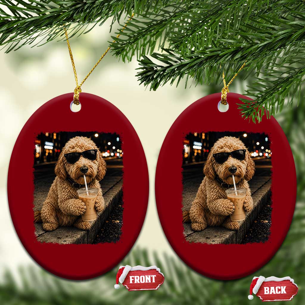 Goldendoodle Drinking Iced Coffee Ceramic Ornament Grunge Graphic Funny Dog Lover TS10 Print Your Wear