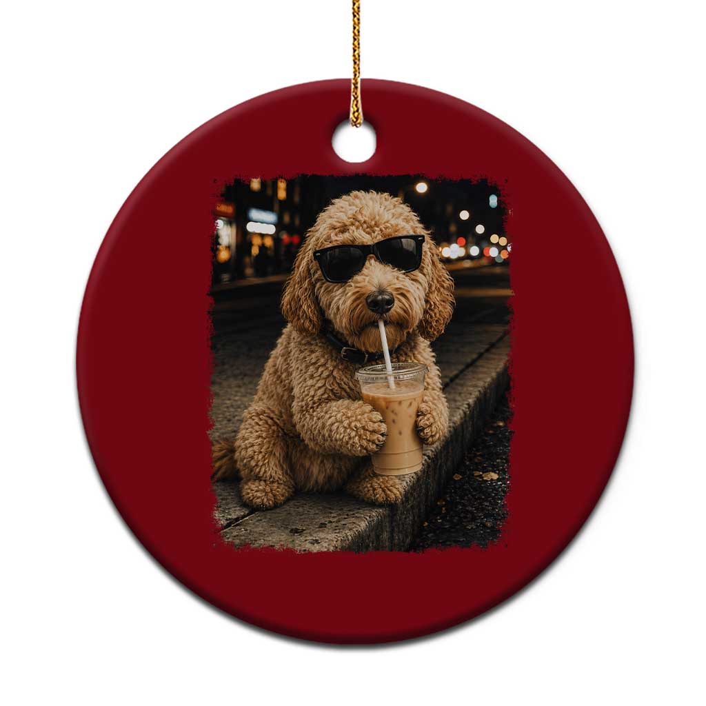Goldendoodle Drinking Iced Coffee Ceramic Ornament Grunge Graphic Funny Dog Lover TS10 1pc Red Print Your Wear
