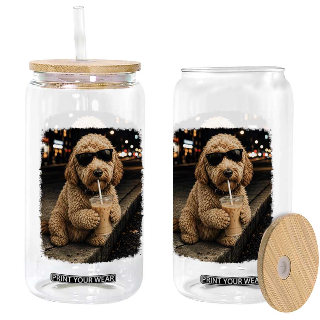 Goldendoodle Drinking Iced Coffee Glass Can Grunge Graphic Funny Dog Lover TS10 Print Your Wear