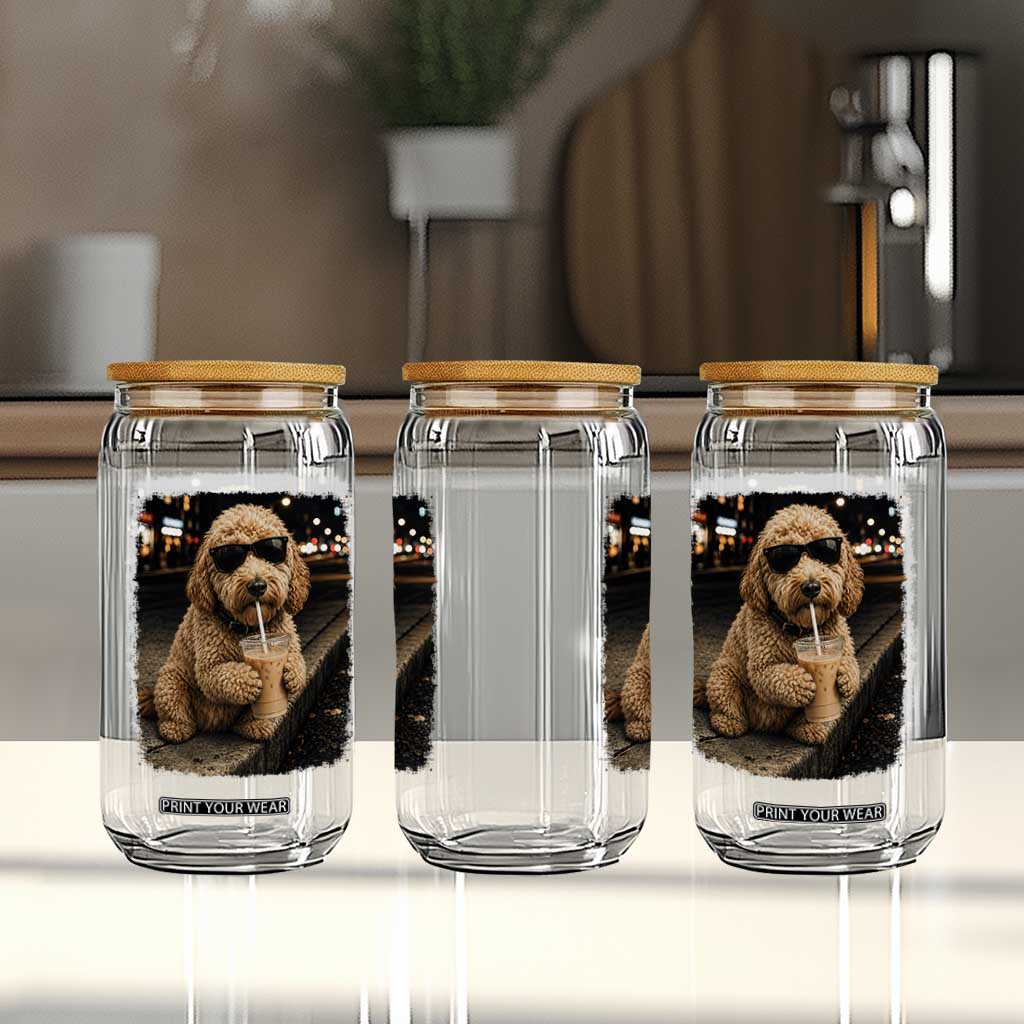 Goldendoodle Drinking Iced Coffee Glass Can Grunge Graphic Funny Dog Lover TS10 Print Your Wear
