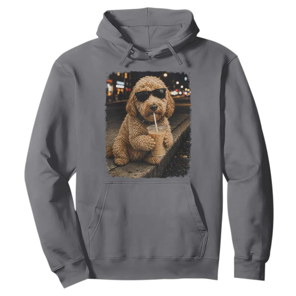 Goldendoodle Drinking Iced Coffee Hoodie Grunge Graphic Funny Dog Lover TS10 Charcoal Print Your Wear