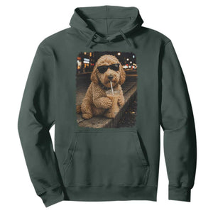 Goldendoodle Drinking Iced Coffee Hoodie Grunge Graphic Funny Dog Lover TS10 Dark Forest Green Print Your Wear