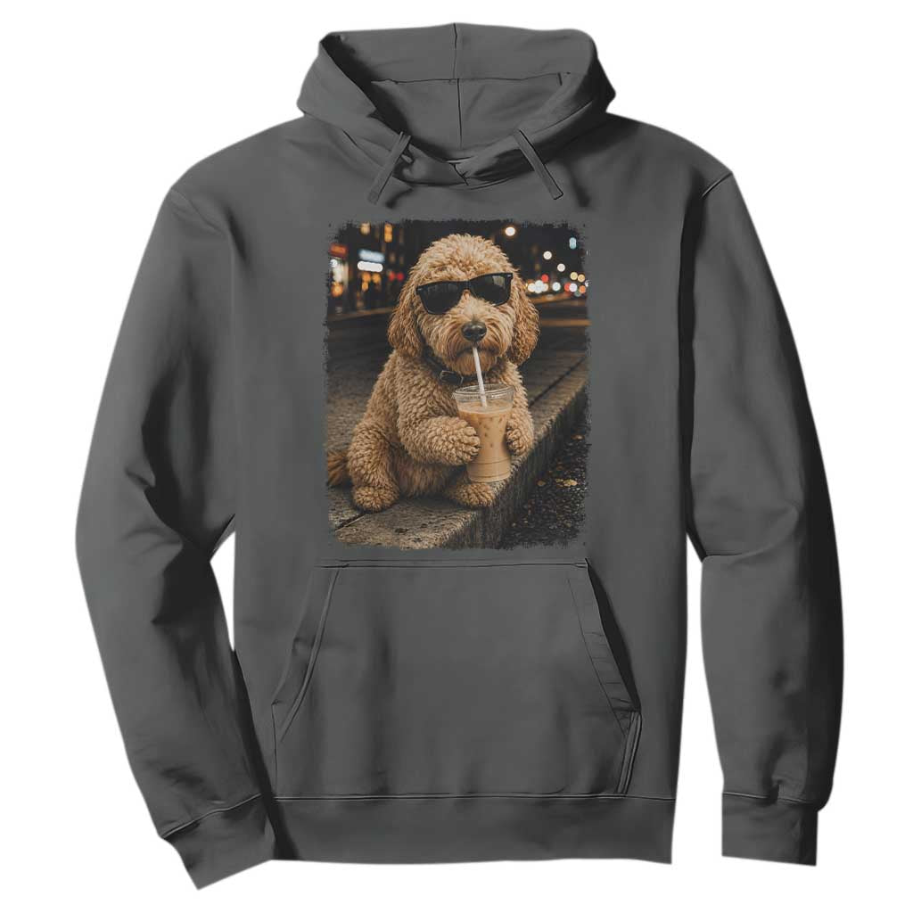 Goldendoodle Drinking Iced Coffee Hoodie Grunge Graphic Funny Dog Lover TS10 Dark Heather Print Your Wear