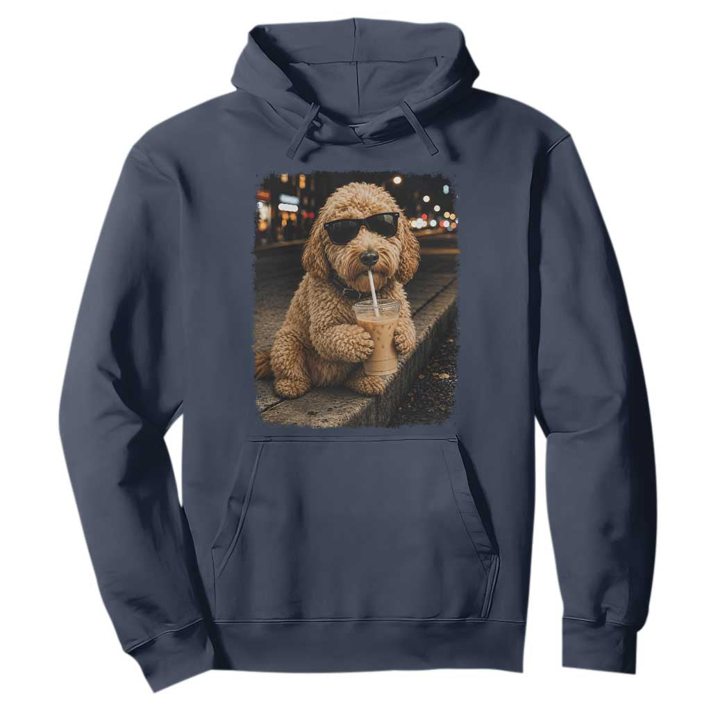 Goldendoodle Drinking Iced Coffee Hoodie Grunge Graphic Funny Dog Lover TS10 Navy Print Your Wear