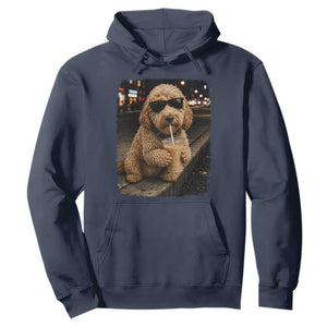 Goldendoodle Drinking Iced Coffee Hoodie Grunge Graphic Funny Dog Lover TS10 Navy Print Your Wear