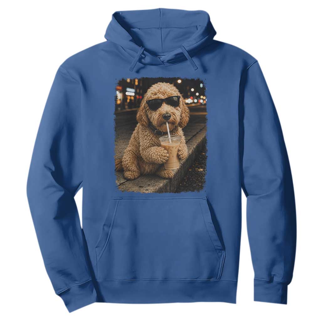 Goldendoodle Drinking Iced Coffee Hoodie Grunge Graphic Funny Dog Lover TS10 Royal Blue Print Your Wear