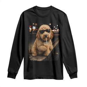 Goldendoodle Drinking Iced Coffee Long Sleeve Shirt Grunge Graphic Funny Dog Lover TS10 Black Print Your Wear