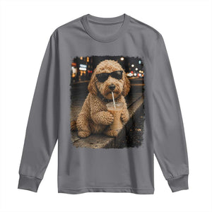 Goldendoodle Drinking Iced Coffee Long Sleeve Shirt Grunge Graphic Funny Dog Lover TS10 Charcoal Print Your Wear